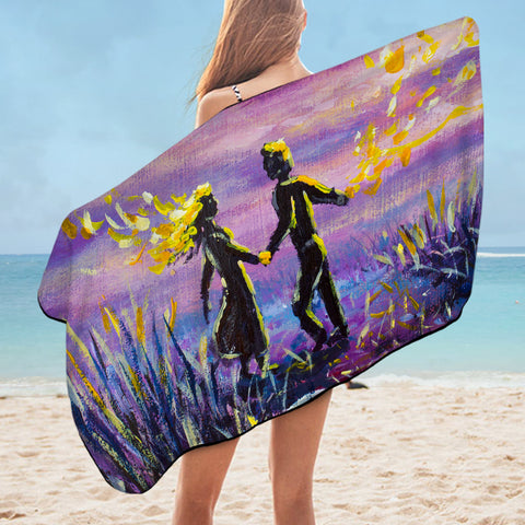 Image of Watercolor Beautiful Love Scene Purple Theme SWYJ4736 Bath Towel