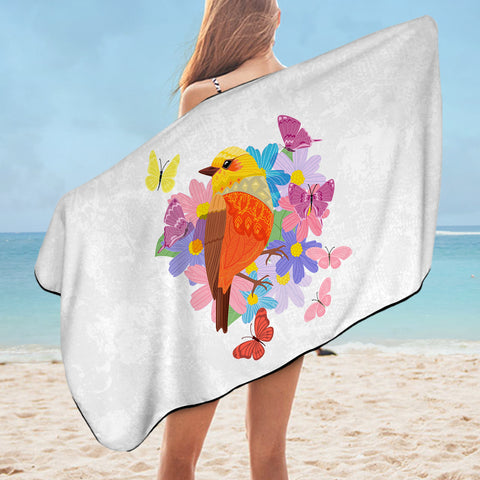 Image of Pastel Geometric Sunbird & Butterflies SWYJ4744 Bath Towel