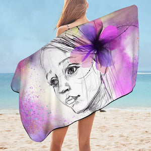 Purple Floral On Lady's Ear Sketch SWYJ4752 Bath Towel