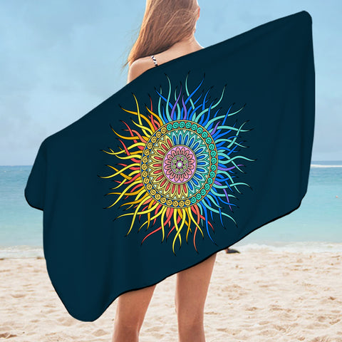 Image of 2-Tone Sun Mandala Orange & Blue SWYJ4753 Bath Towel