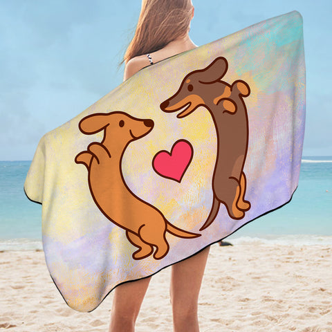 Image of Cute Couple Dachshund Pastel Theme SWYJ5154 Bath Towel