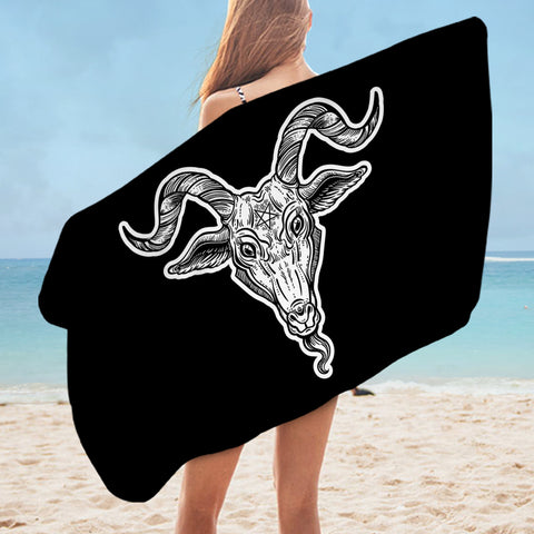 Image of B&W Gothic Goat Head Black Line SWYJ5159 Bath Towel