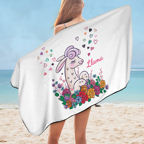 Image of Cute Llama In Colorful Flower Garden SWYJ5163 Bath Towel
