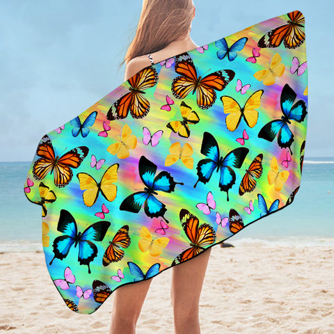 Image of Multi Colorful Butterflies Gradient Pastel Theme SWYJ5166 Bath Towel