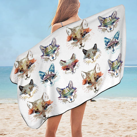 Image of Multi Colorful Fox Watercolor SWYJ5167 Bath Towel