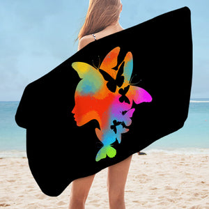 Gradient Colorful Butterflies Lady Face SWYJ5168 Bath Towel
