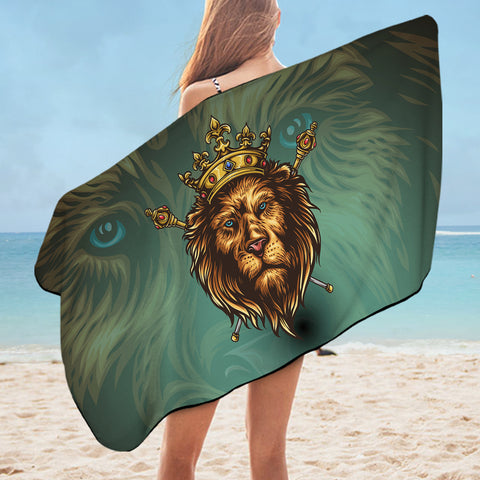 Image of Golden King Crown Lion Green Theme SWYJ5172 Bath Towel