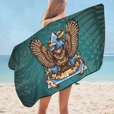 Image of Old School Flying Owl Triangle Green Theme SWYJ5173 Bath Towel