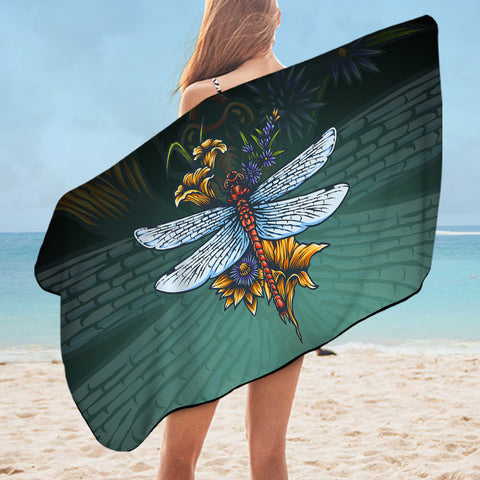 Image of Old School Color Floral Dragonfly SWYJ5174 Bath Towel
