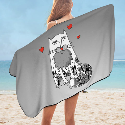 Image of Love Old Cat Grey Theme SWYJ5177 Bath Towel