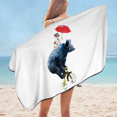 Image of Funny Sunglass Dog & Bear On Bike SWYJ5181 Bath Towel