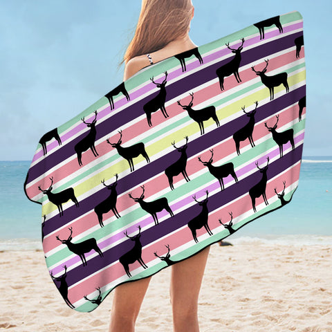 Image of Multi Black Deer Coloful Stripes SWYJ5191 Bath Towel