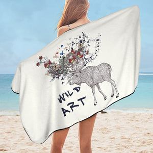Floral Deer Sketch Wild Art SWYJ5192 Bath Towel