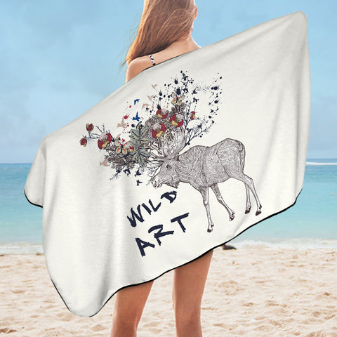 Image of Floral Deer Sketch Wild Art SWYJ5192 Bath Towel