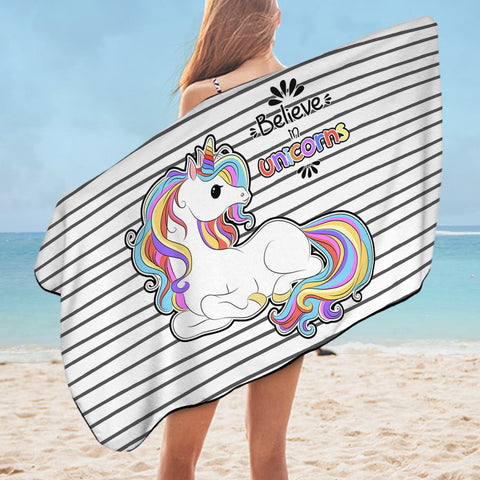 Image of Cute Colorful Unicorn Stripes SWYJ5199 Bath Towel