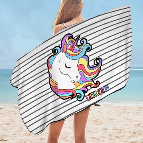 Image of Pastel Sleeping Unicorn Head Stripes SWYJ5200 Bath Towel