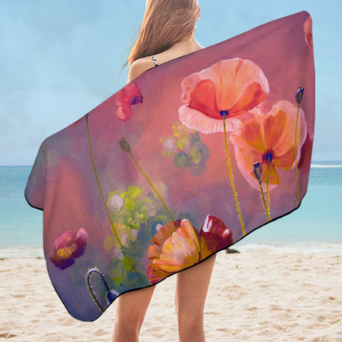Image of Watercolor Flowers Peach Pink Theme SWYJ5241 Bath Towel