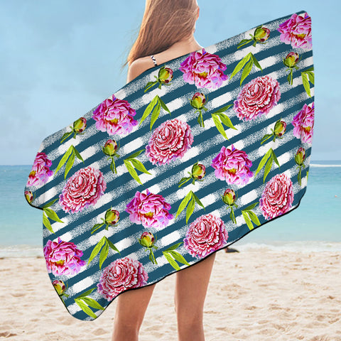 Image of Flower Stripe Bluetint Theme SWYJ5245 Bath Towel