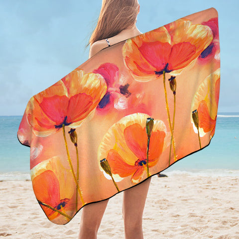 Image of Watercolor Orange Flowers SWYJ5249 Bath Towel