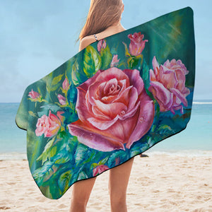 Watercolor Pink Roses Green Theme SWYJ5250 Bath Towel