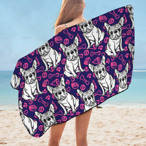 Multi Little Pug Cute Food Sketch Purple Theme SWYJ5252 Bath Towel