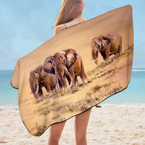 Image of Watercolor Elephants In Desert SWYJ5253 Bath Towel