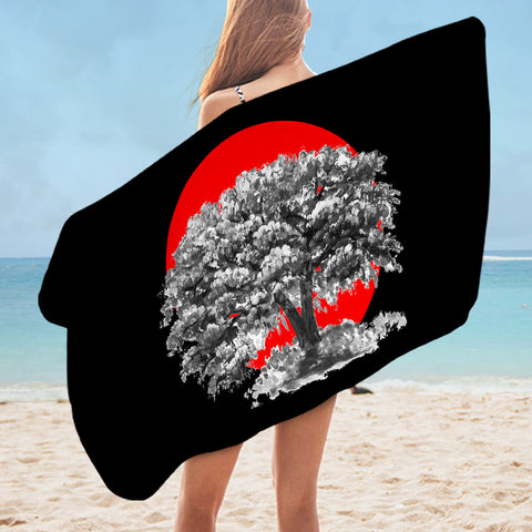 Image of Big Tree Red Sun Japanese Art SWYJ5257 Bath Towel