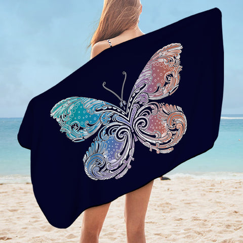 Image of 2-Tone Gradient Blue Red Butterfly Navy Theme SWYJ5329 Bath Towel