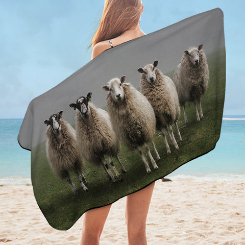 Image of Five Standing Sheeps Dark Theme SWYJ5332 Bath Towel