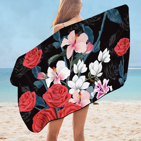 Image of Roses Black Shadow Theme SWYJ5336 Bath Towel