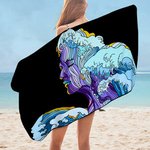 Modern Art - Face Waves Pink & Blue Illustration SWYJ5338 Bath Towel