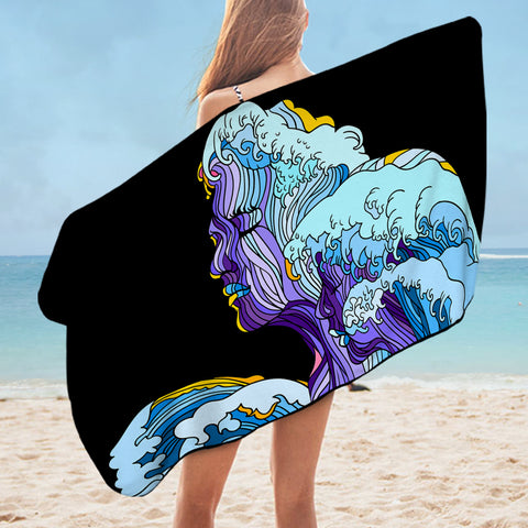 Image of Modern Art - Face Waves Pink & Blue Illustration SWYJ5338 Bath Towel