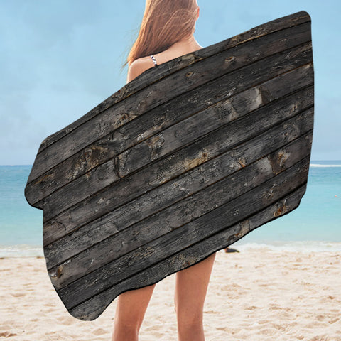 Image of Dark Grey Desstressed Wood Pattern SWYJ5339 Bath Towel