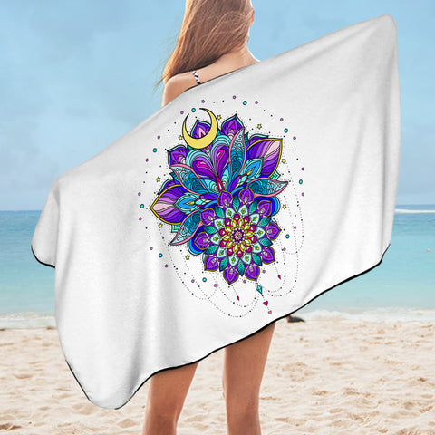 Image of Half Moon Purple Mandala Illustration SWYJ5340 Bath Towel