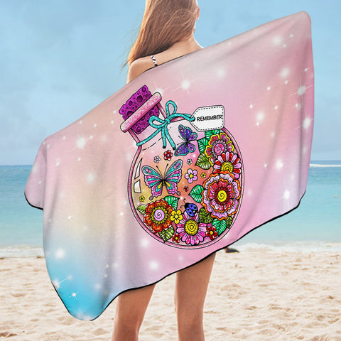 Image of Floral Butterflies Bottle Illustration Pastel Theme SWYJ5350 Bath Towel
