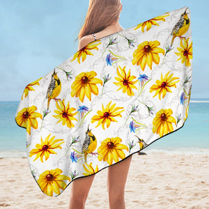 Multi Yellow Aster Flowers & Sunbirds SWYJ5353 Bath Towel