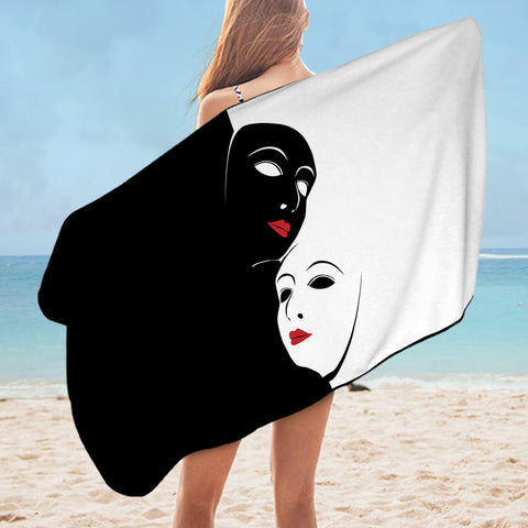 Image of B&W Face Masks Red Lips SWYJ5447 Bath Towel