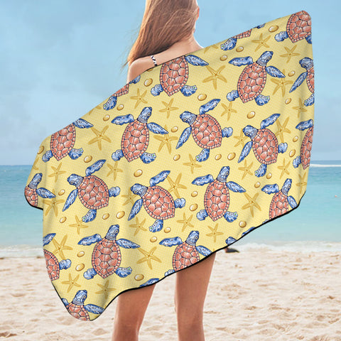 Image of Multi Ocean Turtles Yellow Theme SWYJ5449 Bath Towel