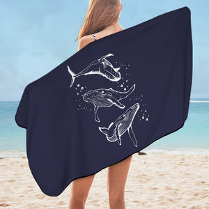Three Big Whales White Sketch Navy Theme SWYJ5450 Bath Towel