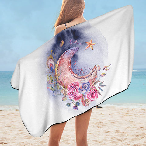 Image of Watercolor Flowers And Moon SWYJ5465 Bath Towel