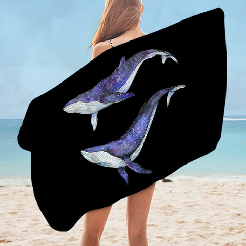 Image of Double Galaxy Big Whales Black Theme SWYJ5477 Bath Towel