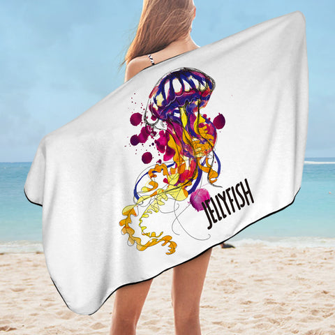 Image of Dark Purple Watercolor Brush Jellyfish SWYJ5483 Bath Towel