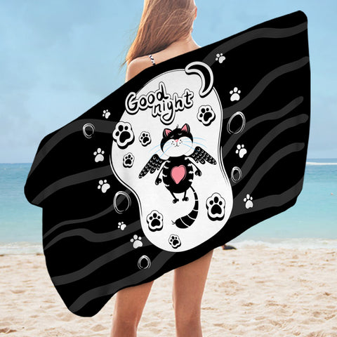 Image of Good Night Lovely Cat Black Theme SWYJ5484 Bath Towel