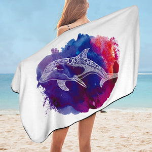 Purple Brush Oil Splatter White Line Mandala Dolphin SWYJ5490 Bath Towel