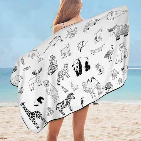 Image of Multi Cute Line Art Animals SWYJ5492 Bath Towel
