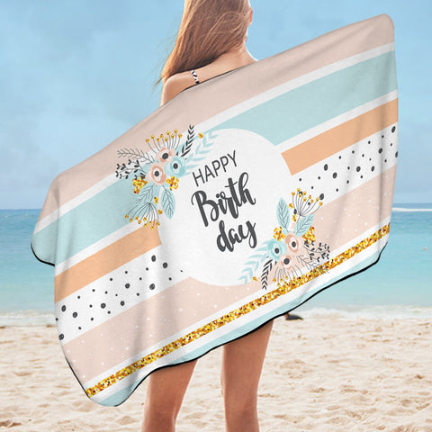 Image of Happy Birthday Floral Pastel Stripes SWYJ5596 Bath Towel