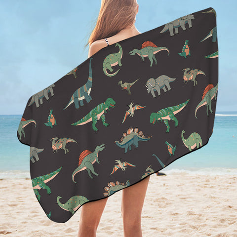 Image of Collection Of Dinosaurs Dark Grey Theme SWYJ5599 Bath Towel