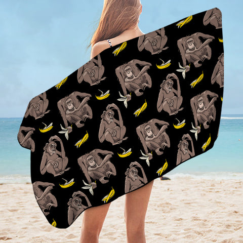 Image of Multi Monkeys & Bananas Black Theme SWYJ5601 Bath Towel