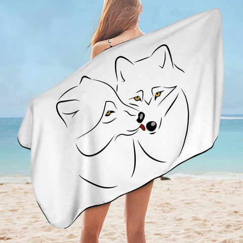 Image of Couple Black Line Yellow Eyes Wolves White Theme SWYJ5611 Bath Towel