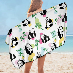 Multi Pandas & Bamboo Trees - White Pastel Theme SWYJ5615 Bath Towel